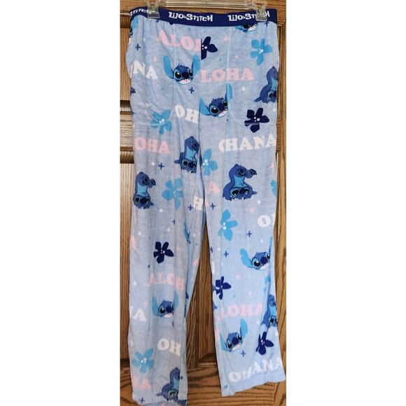 Disney Stitch Pajama Pants Soft Flannel Blue Aloha Size Small - Picture 1 of 7